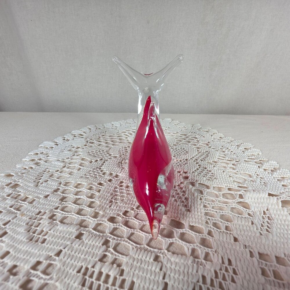 Handcrafted Clear & Red Glass Dolphin Figurine - Picture 3 of 5